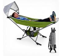 Hamac avec structure, modèle Mock ONE®, hamac de jardin autoportant avec protection solaire UPF 50+, tissu en nylon parachute 210T, structure en acier supportant jusqu'à 113 kg, pliable et transportab