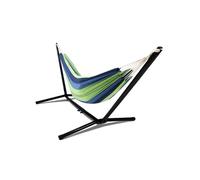 Hamac avec support métal et toile rayée bleue et verte