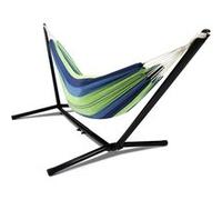 IDMarket - Hamac avec Support métal Noir et Toile rayée Bleue et Verte