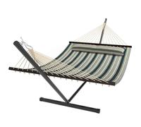 Hamac avec support - Outsunny - coussin amovible - pour intérieur et extérieur - acier polyester - 353cm - vert rayé