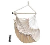 Hamac - Balançoire - 100 x 135 cm - Charge : 150 kg - en Coton avec Barre en métal - Siège Large - Beige