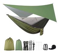 Hamac de Camping avec Bâche Anti-Pluie et Moustiquaire, Hamac de Parachute Portable pour la RandonnéE en Plein Air