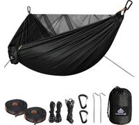 Hamac de camping d'une capacité de charge de 300 kg - nylon parachute respirant et à séchage rapide - 4 mousquetons haut de gamme - 3 sangles en nylon - 2 cordes de tension - 2 piquets