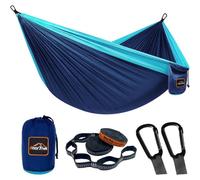 Hamac de camping en nylon, bleu marine, dimensions 300 x 200 cm, avec sangles pour arbres et mousquetons