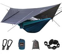 Hamac de camping léger avec moustiquaire et tente de pluie imperméable - Hamac portable double avec sangle d'arbre en nylon 210T pour la randonnée et le backpacking