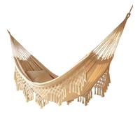 Hamac de Jardin Hamac d'extérieur Camping Lit hamac en Coton Hamacs à Franges en macramé Balcon bohème à Pompons Fait à la Main hamacs Double 2 Personnes (Blanc, 240x150cm, 200kg)