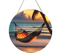 Hamac de plage au coucher du soleil imprimé 30,5 cm rond en bois, décoration de la maison pour fenêtres, murs et couloirs.