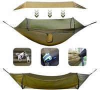 Hamac d'extérieur 3 en 1 – avec moustiquaire, protection solaire, imperméable et résistant à la pluie, double sac de couchage, hamac de camping – hamac avec moustiquaire – vert, 290 x 140 cm