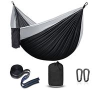 Hamac d'extérieur de Camping- Ultra-léger, léger Portable Nylon Respirant Durable Hamac avec Sangles d'arbre pour intérieur Balcon, Extérieur Camping, Randonnée Sac à Dos Hamacs (Noir/Gris)