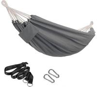 Hamac double 210 x 150 cm - Capacité de charge : 300 kg - Gris, avec sac de transport, sangles de fixation et mousquetons