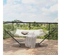 Hamac double avec structure, réglable, pliable, cadre en acier robuste supportant jusqu'à 204 kg, tissu en polyester-coton, inclut une sacoche de transport, idéal pour le jardin, la terrasse, le balco