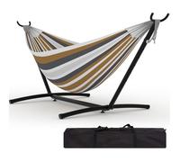 Hamac Double avec Support en Acier, Hamac Portable 500 lbs, Camping, Hamac avec Sac de Transport, Marron et Gris