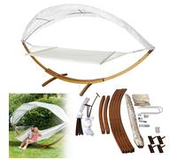 Hamac Double avec Toit et Support en Bois, 2 Places 210 x 150 cm, Hamac Extérieur Jardin Terrasse, Charge 200 kg, Crème