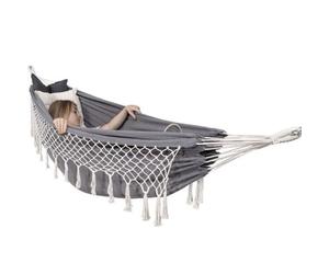 Hamac Double - Springos - Gris - 200 X 150 Cm - 200 Kg - Avec Franges Multicolore