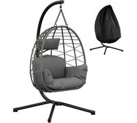 Hamac en rotin avec structure métallique – pliable, supportant jusqu'à 150 kg, avec housse noire, idéal pour le jardin et le balcon