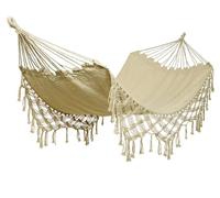 Hamac en tissu beige pour jardin.