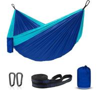 Hamac en toile de parachute pour l'extérieur, le camping, le jardin et la plage, ultraléger, en nylon respirant, capacité de charge de 150 kg, gris/bleu