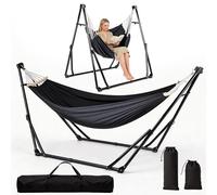Hamac et Chaise avec Support Double Usage, Hamac avec châssis, Capacité de Charge 200 kg, Pliable et Transportable avec Sac de Transport, idéal pour Camping, Jardin et Balcon