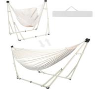 Hamac et fauteuil suspendu avec structure pliante, ensemble 2 en 1, couleur beige