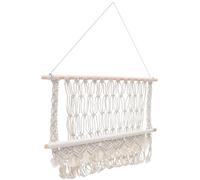 Hamac Mural Tissé à Main pour Chambre D’garçon et Filles, Rangement | Coton et Bois, Style Bohème Blanc, pour Salon ou Chambre D’garçon et Filles, Organise Peluches et Petits Objets