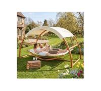 Hamac - TECTAKE - Hamac extérieur LOCARNO 2 personnes en bois avec toit solaire, capacité 250 kg, 328 x 160 x 171,5 cm - Marron teck