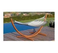 Support de hamac bois Mélèze - Arc - L.3,21 x l.1,23 m + toile de hamac coton couleur lin & bois d'écartement - max. 150 kg