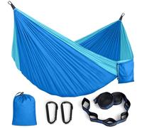Hamac Suspendu Exterieur Ultraléger en Tissu Parachute avec Mousquetons et Sangles pour Voyage Camping Randonnée et Jardin, 295x140cm, Capacité 350kg, Bleu