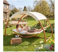 Hamac - TECTAKE - Hamac extérieur LOCARNO 2 personnes en bois avec toit solaire, capacité 250 kg, 328 x 160 x 171,5 cm - Marron teck