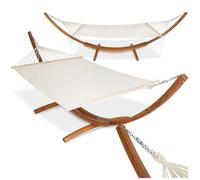 Hamac - TECTAKE - Hamac sur pied THORSTEN avec structure en bois pour 2 personnes, 205 x 150 cm - Blanc