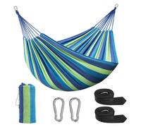 Hamac toile double - 230 x 150 cm - Bleu - Charge max 300 kg - Avec sac de transport