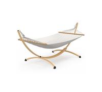 IDMarket - Hamac XL avec Support métal Effet Bois et Toile écrue