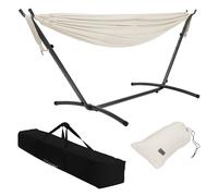 ML-Design Hamac Double avec Support Réglable, Acier, Beige, Place pour 2 Personnes, Intérieur/Extérieur, Chaise Hamac XXL, avec Sac Pratique/Sac de Transport, Portable, pour Jardin, Camping, Balcon