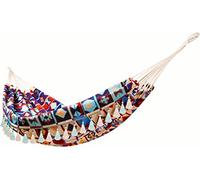 Hamacs de jardin à suspendre en coton double avec franges de style bohème pour adultes, porche, voyage, camping, jacquard rétro, 200 x 150 cm, charge maximale 250 kg