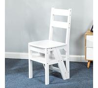 Hamankim 4 escabeau Chaise escabeau en Bois Blanc, étagère de bibliothèque Pliante de Conversion pour Cuisine et Bureau, capacité de 200 kg