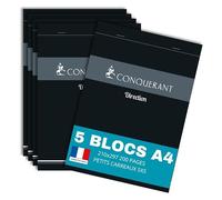 Hamelin CONQUERANT lot de 5 Bloc-Notes Direction A4 Petits Carreaux 5mm 200 Pages Agrafées Tête Couverture Carte Gris
