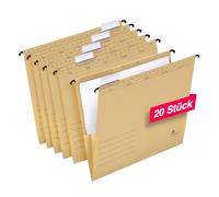 Hamelin Lot de 20 dossiers suspendus A4 avec soufflets en lin et onglets transparents Marron