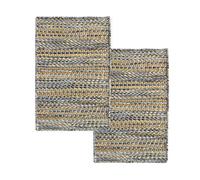 HAMID - Pack 2 Tapis en Jute de Laine Olivia 40x60cm, Tapis en Laine et Jute Tissé à la Main pour Salon, Chambre, Salon, Couleur Bleu Marbré