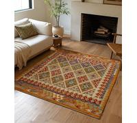 HAMID Tapis carré Kilim Herat, tissé à la Main en Laine 100%, Tapis Kilim pour Salon, Salle à Manger, séjour... (146x150)