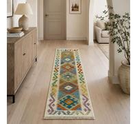 HAMID Tapis Kilim Herat rectangulaire, tissé à la Main en Laine 100%, Tapis Kilim pour Salon, Salle à Manger, séjour... (202x65 cm)