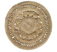 Hamid - Tapis Rond Alhambra Nazarí en Jute Couleur Naturelle, Design Tressé, Fait Main pour Décoration, Salon, Chambre (120x120cm)