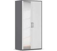 Hamilton, armoire, couleur blanc/gris métallisé, largeur 93 cm | Armoire, meuble multifonctionnel, 2 portes, avec miroir, pour chambre à coucher, chambre d'enfant, bureau à domicile, cellier, dressing