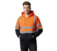 Hamishkane® Homme Veste Haute Visibilité, Sweat Homme Capuche Zippé, Patch de Contraste Pull Over Sweat Polaire Homme Veste de Travail Homme Chantier