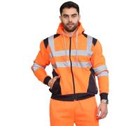 Hamishkane® Homme Veste Haute Visibilité, Sweat Homme Capuche Zippé, Patch de Contraste Pull Over Sweat Polaire Homme Veste de Travail Homme Chantier