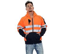 Hamishkane® Homme Veste Haute Visibilité, Sweat Homme Capuche Zippé, Patch de Contraste Pull Over Sweat Polaire Homme Veste de Travail Homme Chantier
