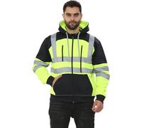 Hamishkane® Homme Veste Haute Visibilité, Sweat Homme Capuche Zippé, Patch de Contraste Pull Over Sweat Polaire Homme Veste de Travail Homme Chantier