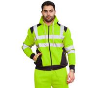 Hamishkane® Homme Veste Haute Visibilité, Sweat Homme Capuche Zippé, Patch de Contraste Pull Over Sweat Polaire Homme Veste de Travail Homme Chantier