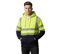 Hamishkane® Homme Veste Haute Visibilité, Sweat Homme Capuche Zippé, Patch de Contraste Pull Over Sweat Polaire Homme Veste de Travail Homme Chantier