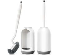 Hamitor Brosse Toilettes WC Silicone: Balai Brosse WC Courbée-pour Nettoyer Rebords & Rainures, Balayette WC Et Supports Séchage Rapide - Accessoires de Salle de Bains, Blanc-2 Pack