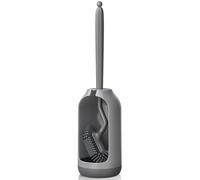 Hamitor Brosse Toilettes WC Silicone: Courbée-Bürstenkopf Balai Brosse WC | 360° Nettoyer Rebords & Rainures, Balayette WC Et Supports Séchage Rapide - Accessoires de Salle de Bains, Gris