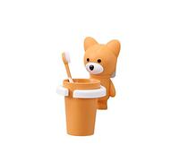 Hamkaw Porte-brosse à dents mural en forme d'animal mignon pour enfants - Sans perçage - Avec gobelet - Orange